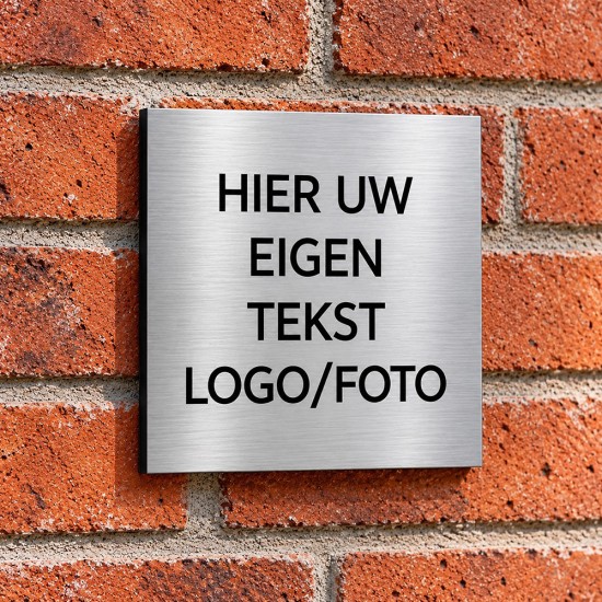 Bordje met Tekst voor Buiten 15x15 cm – Geborsteld Zilver Dibond